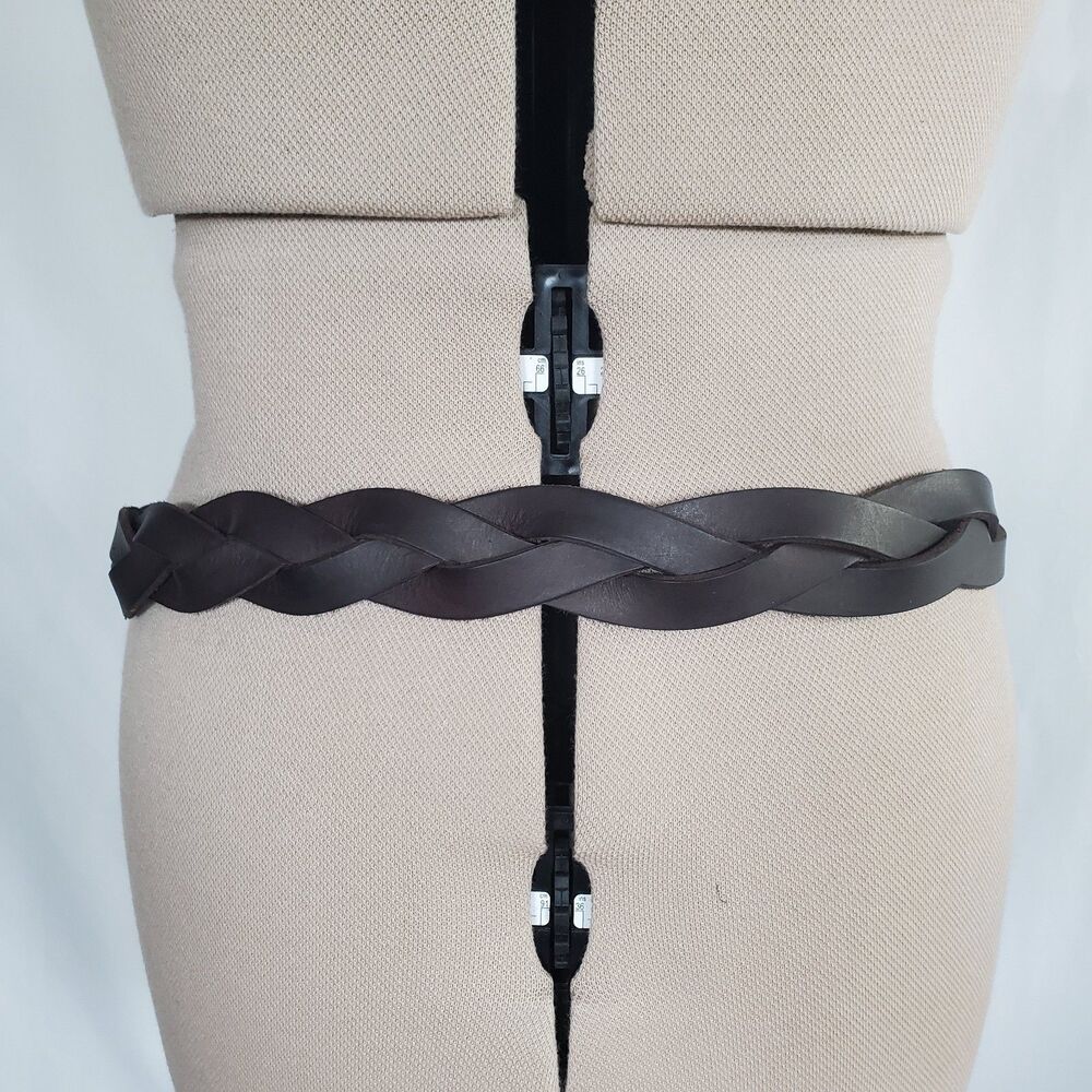 Vintage Gap Women’s Brown Leather Belt Large Braided Woven Solid Brass Buckle - Picture 3 of 10